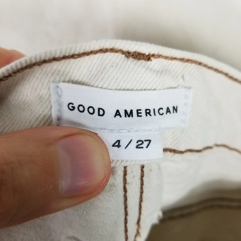 Good American Good Standard Straight Jeans Women 4/27 White Raw Hem Mid Rise